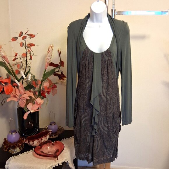 NWT I.AM.GIA Women's Well Tailored Long Sleeve Gray Lace Designed Lined Dress - Picture 4 of 10